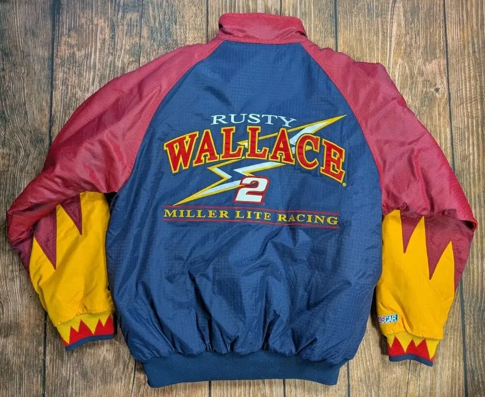 Vtg 90s Chase Authentics Rusty Wallace Miller Lite Puffer Jacket Medium Nascar